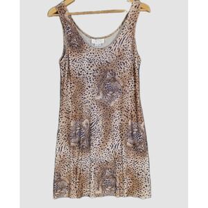 Cache Vintage Gold Label Leopard Cheetah Tank Dress Sequin Rhinestone 90s Glam L